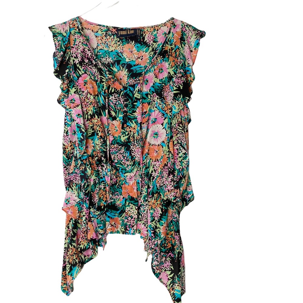 Yumi Kim Silk Floral Elastic Waist Flutter Tunic Small